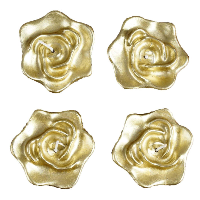 4 Roses Flowers Floating Candles for Wedding Centerpieces CAND_LR_GOLD