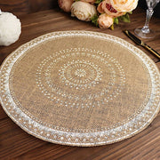4 Round 15" Braided Burlap Jute Woven Placemats - Natural and White PLMAT_JUTE03_WHT