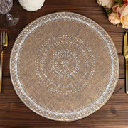 4 Round 15" Braided Burlap Jute Woven Placemats - Natural and White PLMAT_JUTE03_WHT