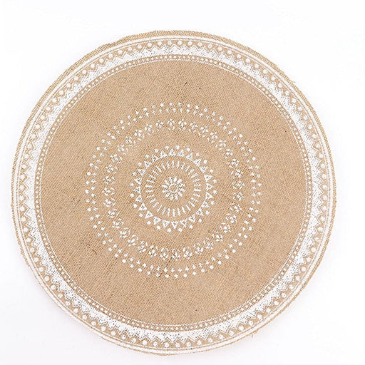 4 Round 15" Braided Burlap Jute Woven Placemats - Natural and White PLMAT_JUTE03_WHT