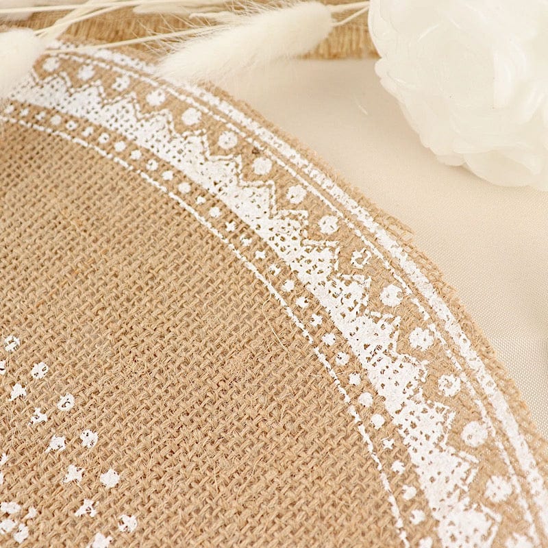 4 Round 15" Braided Burlap Jute Woven Placemats - Natural and White PLMAT_JUTE03_WHT