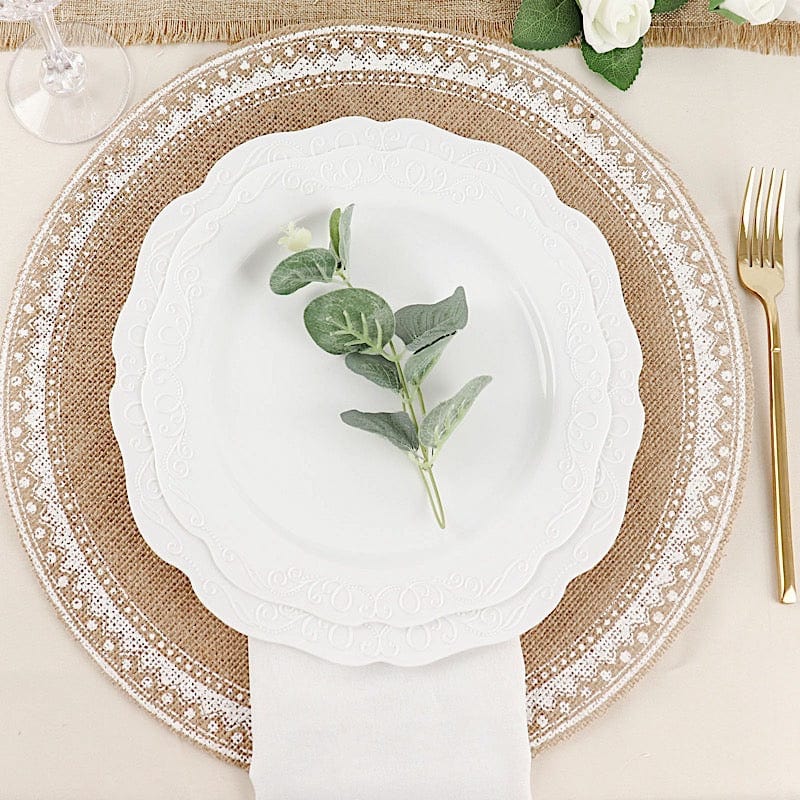 4 Round 15" Braided Burlap Jute Woven Placemats - Natural and White PLMAT_JUTE03_WHT