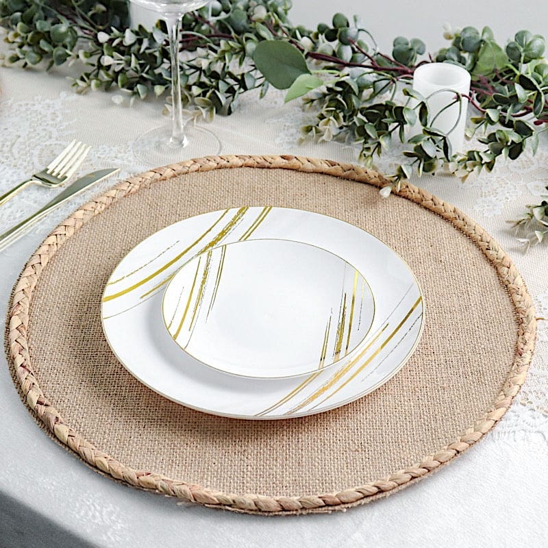 4 Round 15" Burlap Jute Placemats with Braided Rim - Natural PLMAT_JUTE01_NAT