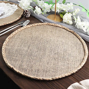 4 Round 15" Burlap Jute Placemats with Braided Rim - Natural PLMAT_JUTE01_NAT