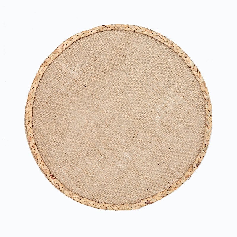 4 Round 15" Burlap Jute Placemats with Braided Rim - Natural PLMAT_JUTE01_NAT