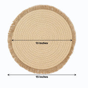 4 Round 15" Burlap Placemats with Fringed Edges - Natural PLMAT_COT02_NAT