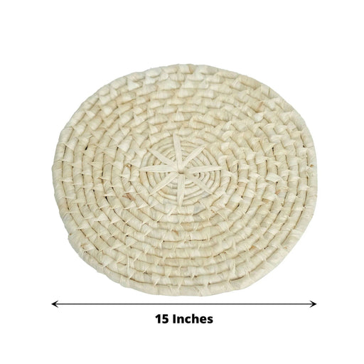 4 Round 15" Corn Husk Woven Placemats Rustic Tablemats - Natural PLMAT_JUTE02_NAT