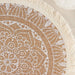 4 Round 15" Mandala Print Burlap Placemats with Fringe Rim - Natural and White PLMAT_JUTE04_WHT