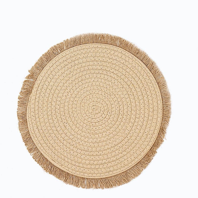 4 Round 15" Round Burlap Placemats with Fringed Edges - Natural PLMAT_COT02_NAT