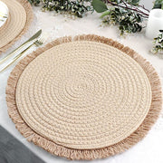 4 Round 15" Round Burlap Placemats with Fringed Edges - Natural PLMAT_COT02_NAT
