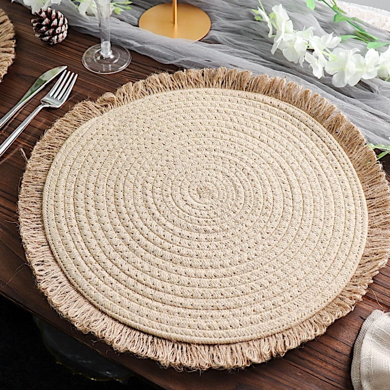4 Round 15" Round Burlap Placemats with Fringed Edges - Natural PLMAT_COT02_NAT