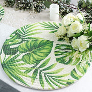 4 Round 15" Tropical Leaf Woven Cotton Placemats - Green PLMAT_COT01_LEAF