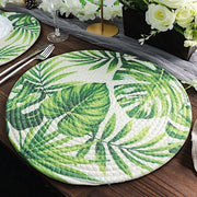4 Round 15" Tropical Leaf Woven Cotton Placemats - Green PLMAT_COT01_LEAF