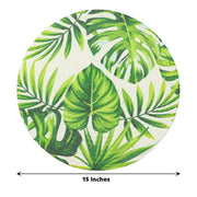 4 Round 15" Tropical Leaf Woven Cotton Placemats - Green PLMAT_COT01_LEAF