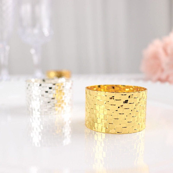 4 Round Basket Weave Design Metal Napkin Rings