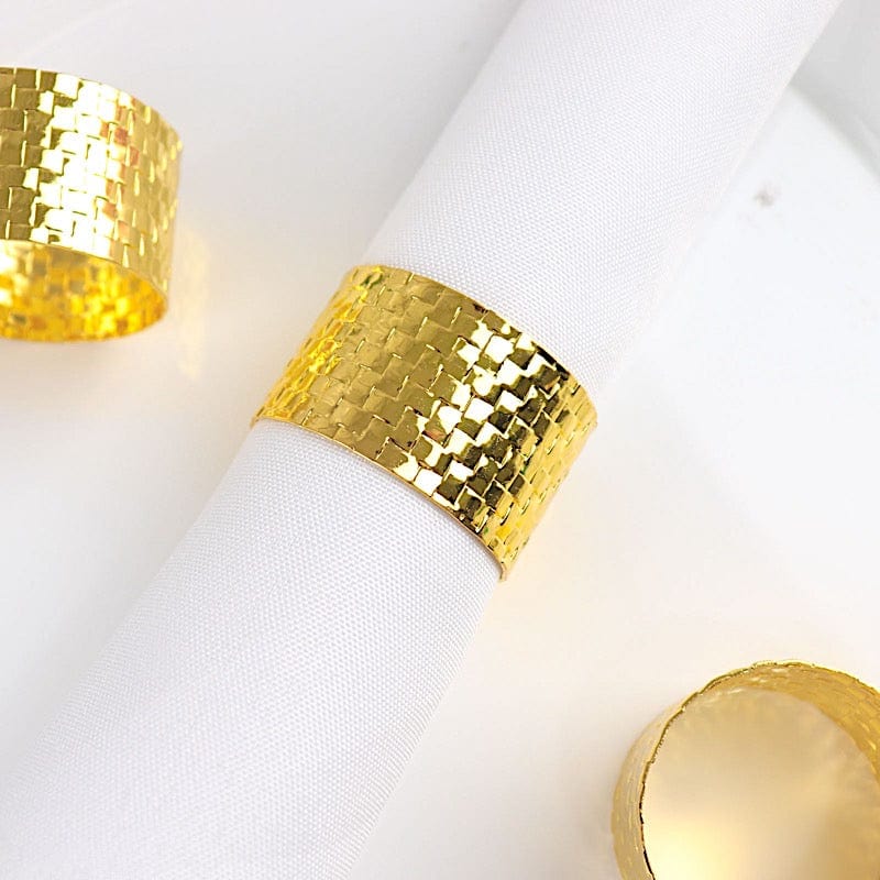 4 Round Basket Weave Design Metal Napkin Rings