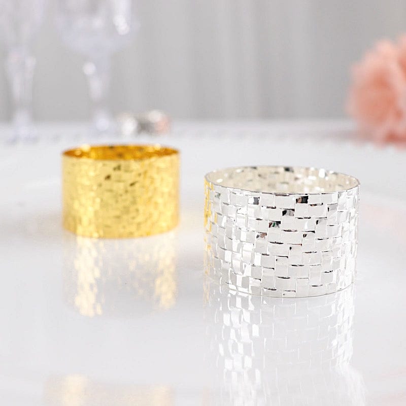 4 Round Basket Weave Design Metal Napkin Rings