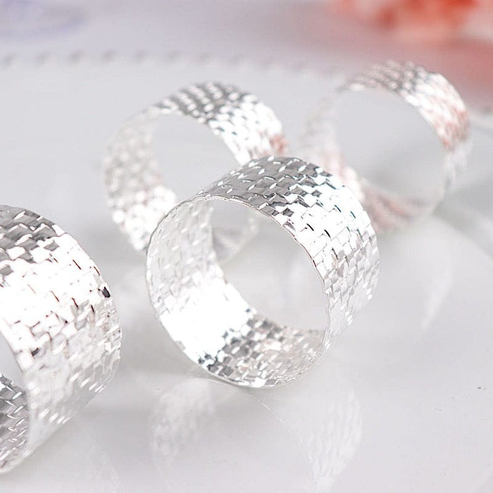 4 Round Basket Weave Design Metal Napkin Rings