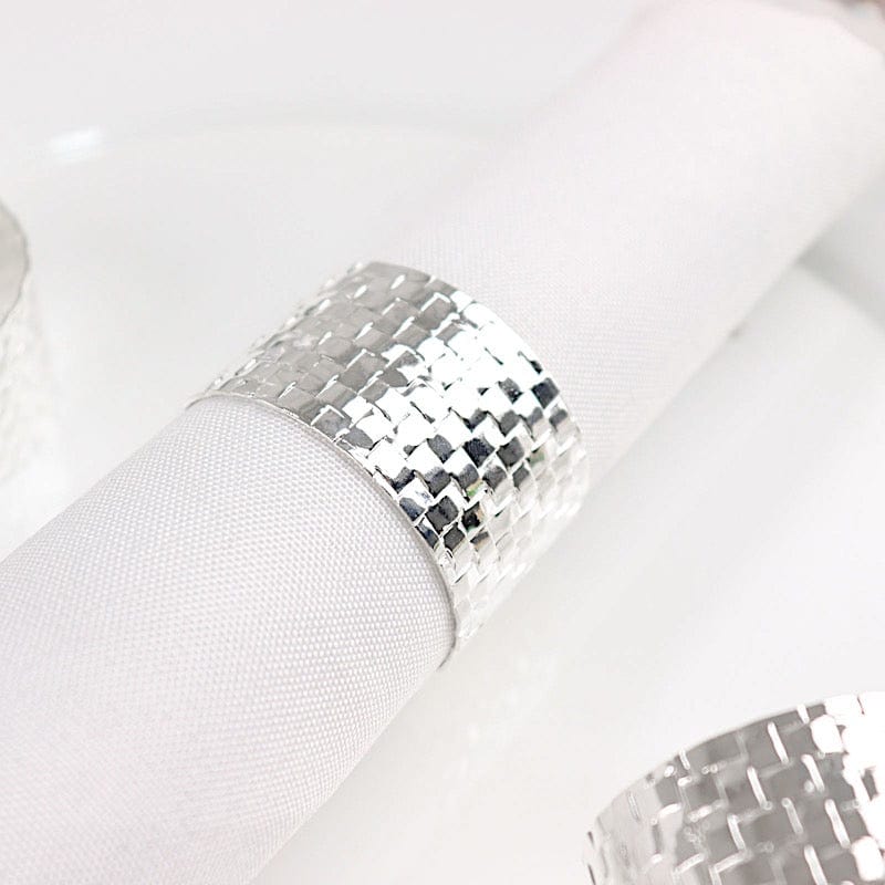 4 Round Basket Weave Design Metal Napkin Rings