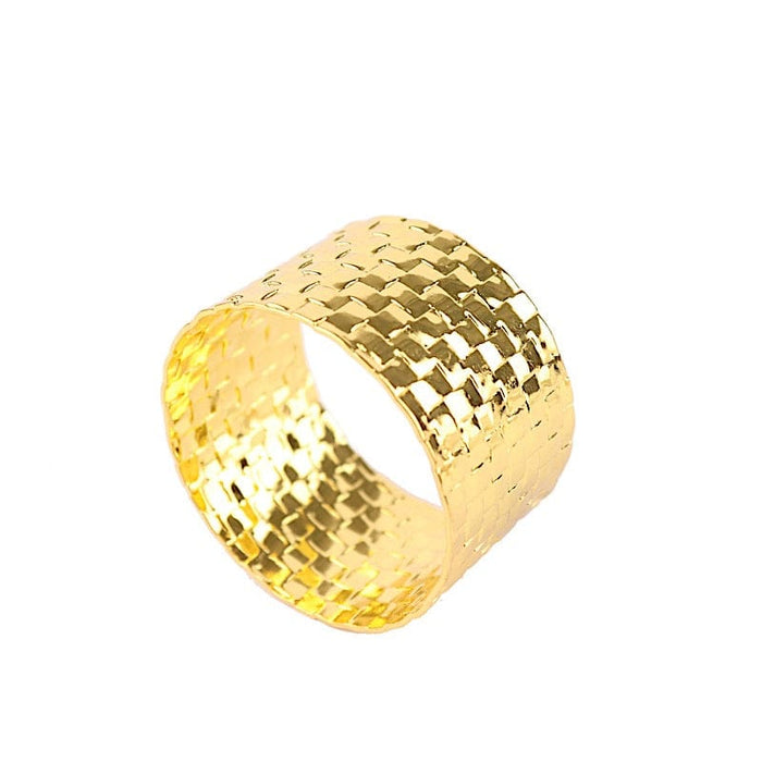 4 Round Basket Weave Design Metal Napkin Rings NAP_RING25_GOLD