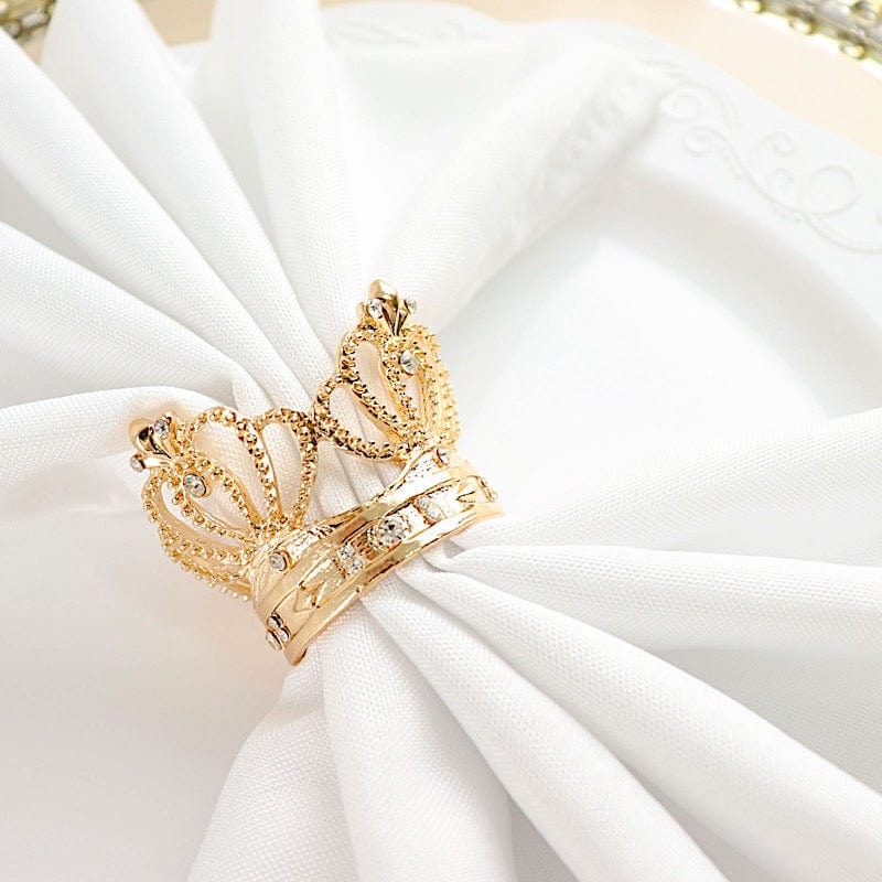 4 Round Metal Crown with Rhinestones Napkin Rings