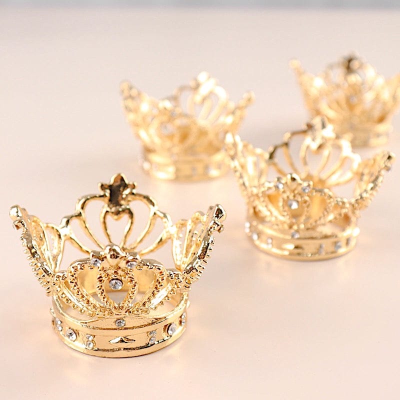 4 Round Metal Crown with Rhinestones Napkin Rings