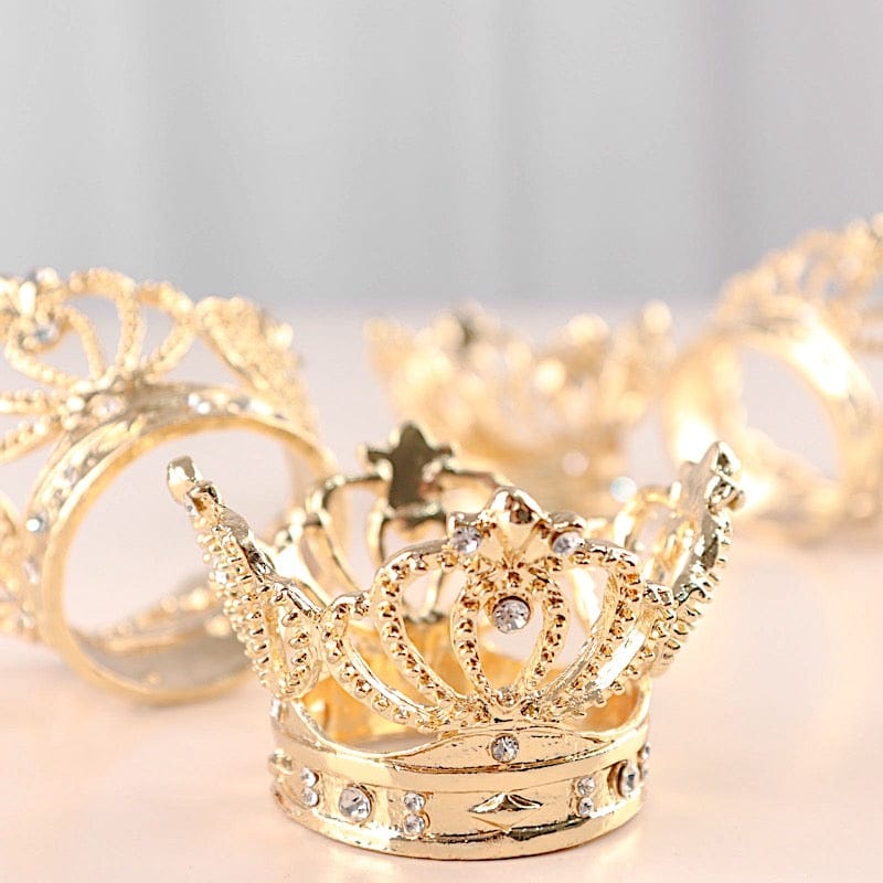 4 Round Metal Crown with Rhinestones Napkin Rings