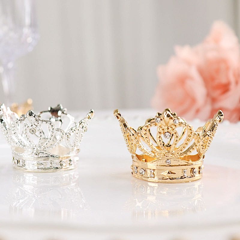 4 Round Metal Crown with Rhinestones Napkin Rings