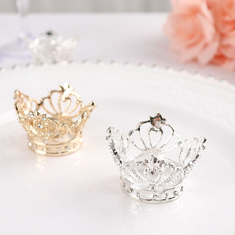 4 Round Metal Crown with Rhinestones Napkin Rings