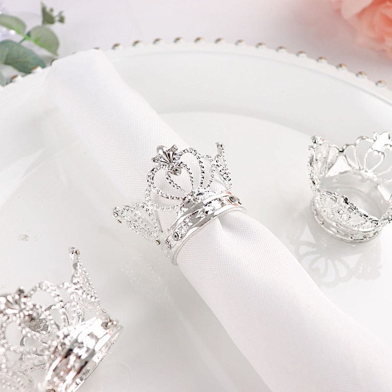 4 Round Metal Crown with Rhinestones Napkin Rings