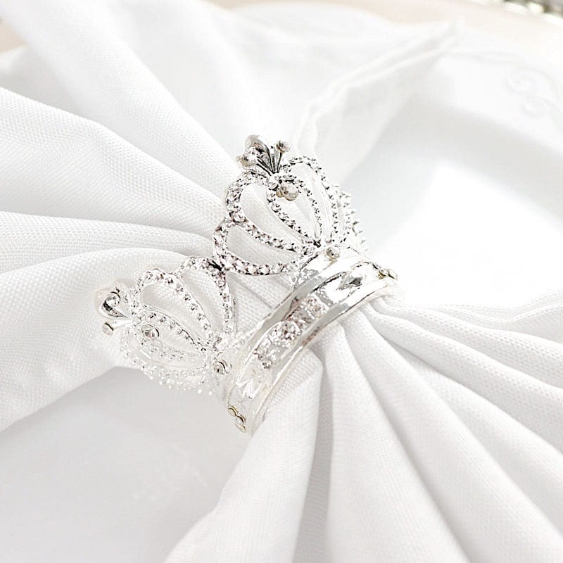 4 Round Metal Crown with Rhinestones Napkin Rings