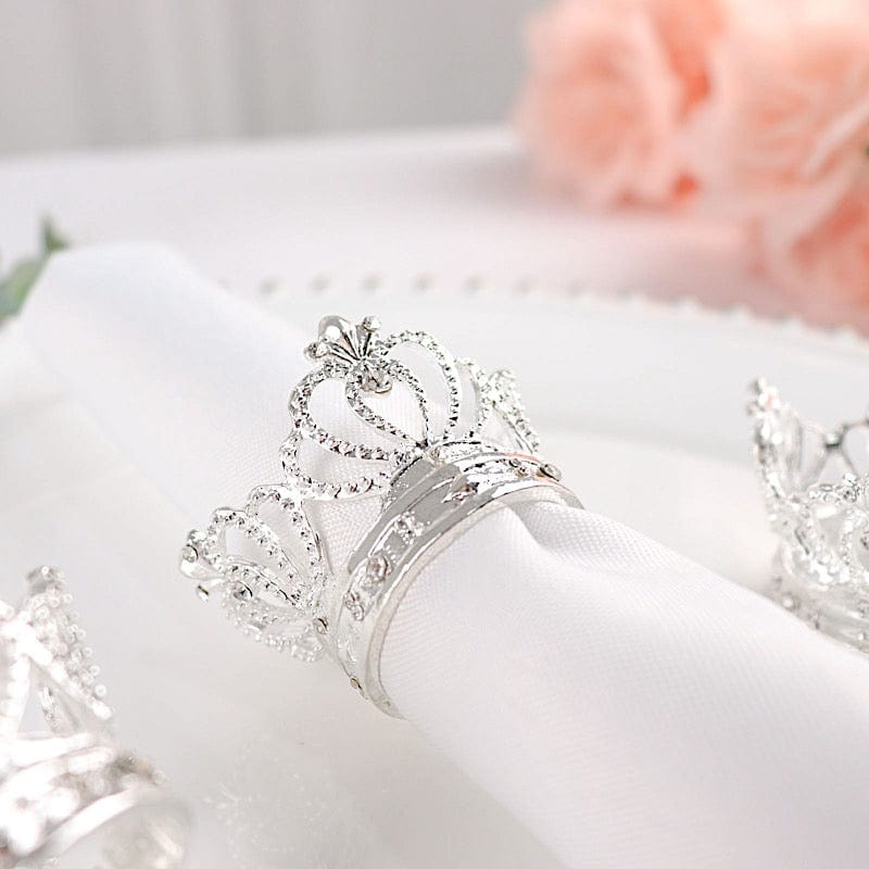 4 Round Metal Crown with Rhinestones Napkin Rings