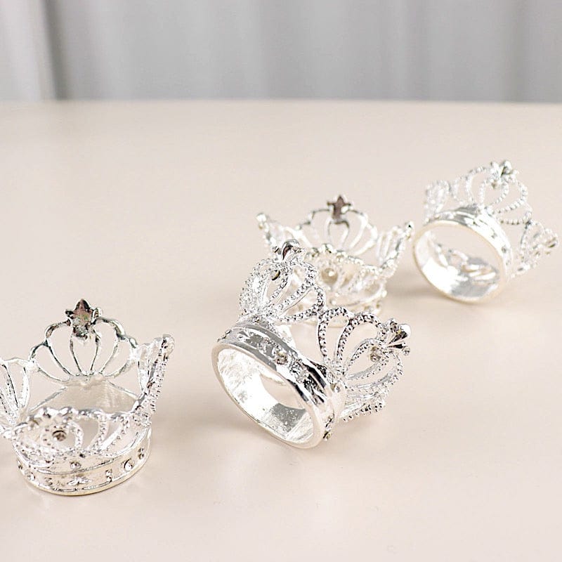 4 Round Metal Crown with Rhinestones Napkin Rings