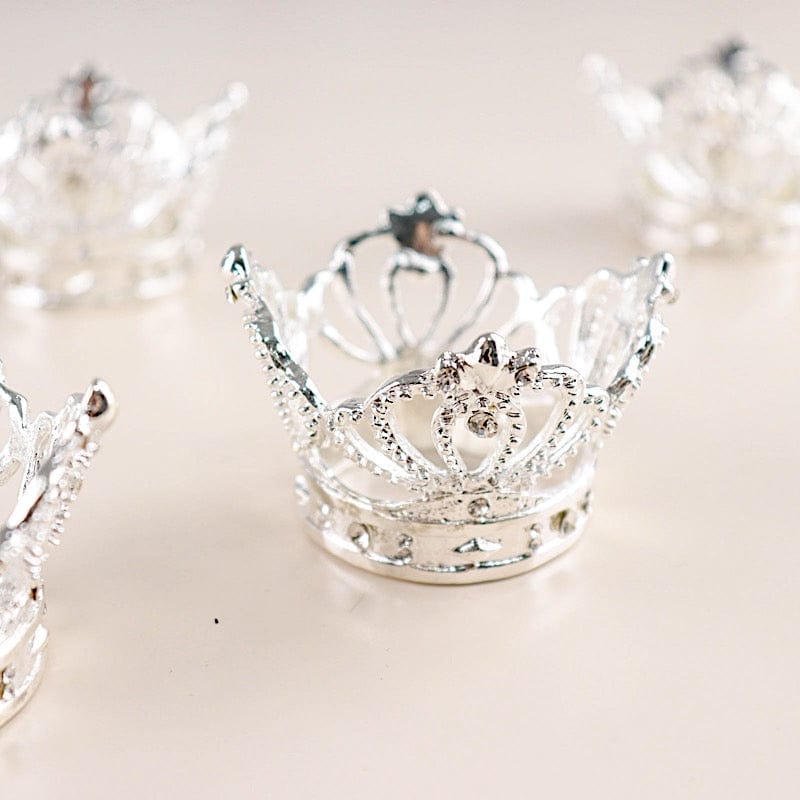 4 Round Metal Crown with Rhinestones Napkin Rings