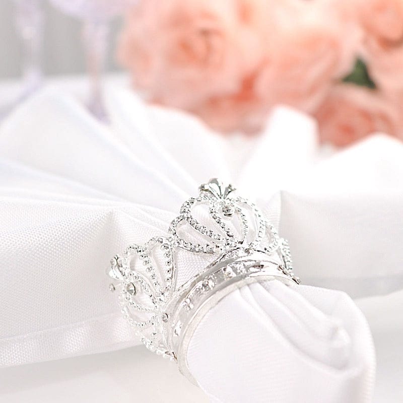 4 Round Metal Crown with Rhinestones Napkin Rings