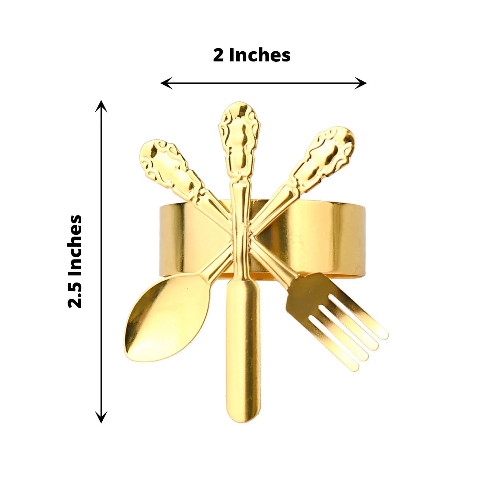 4 Round Metal Napkin Rings with Fork Knife Spoon Design