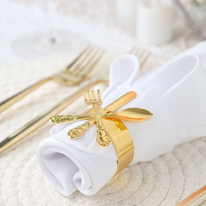 4 Round Metal Napkin Rings with Fork Knife Spoon Design
