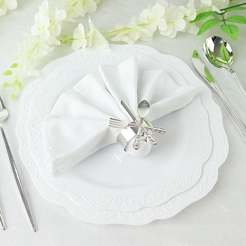 4 Round Metal Napkin Rings with Fork Knife Spoon Design