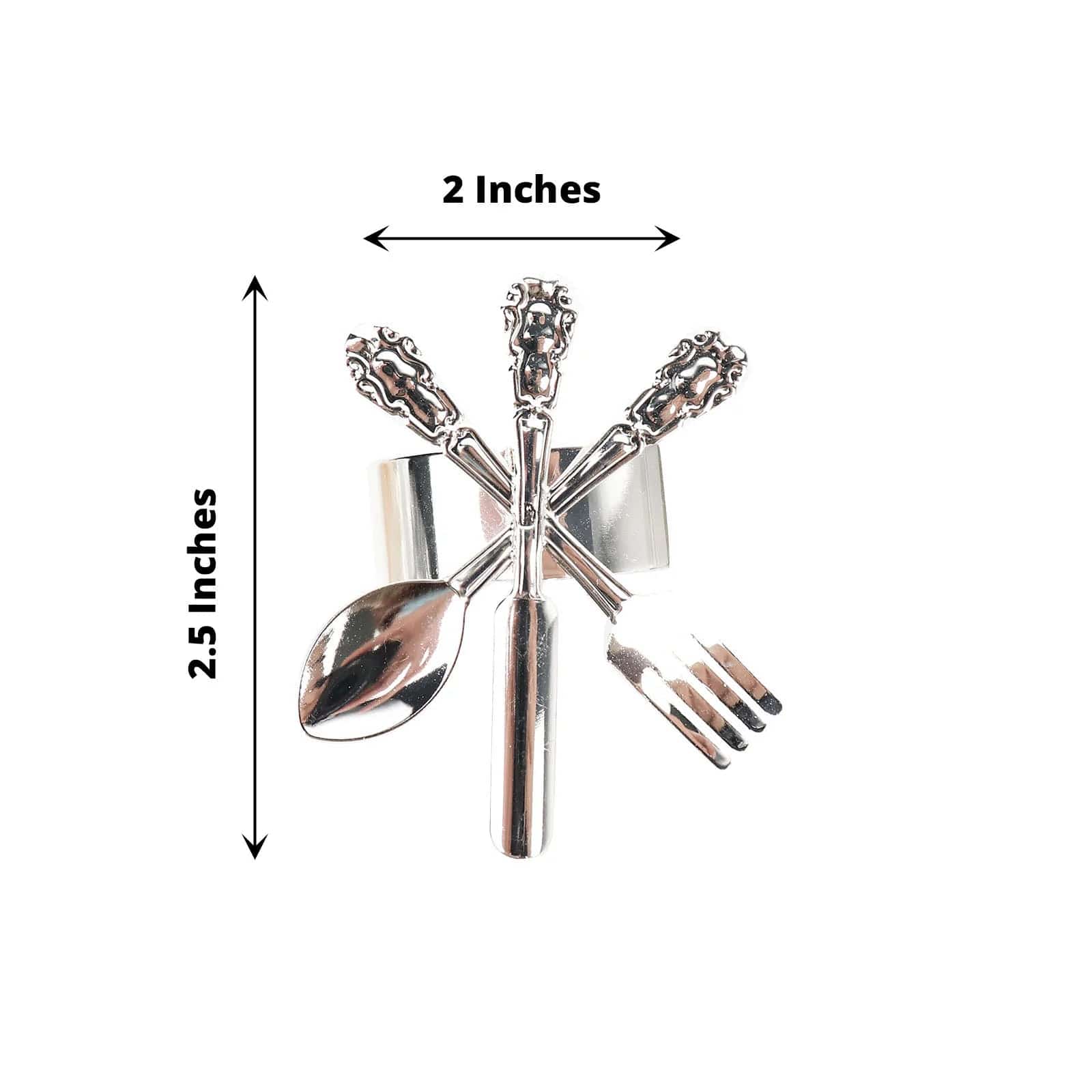 4 Round Metal Napkin Rings with Fork Knife Spoon Design