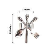 4 Round Metal Napkin Rings with Fork Knife Spoon Design