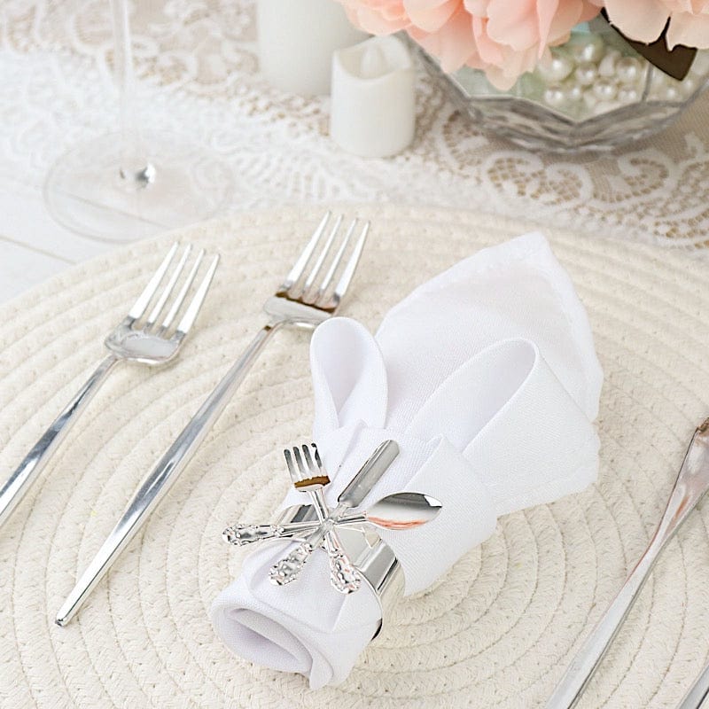 4 Round Metal Napkin Rings with Fork Knife Spoon Design