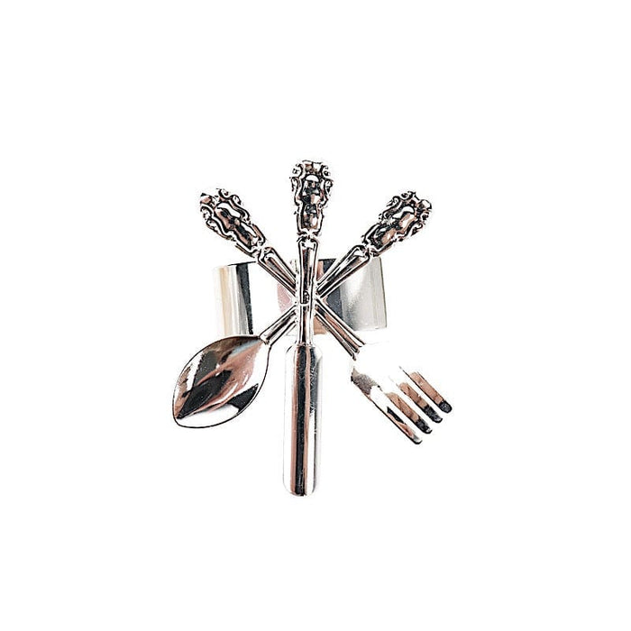 4 Round Metal Napkin Rings with Fork Knife Spoon Design NAP_RING26_SILV