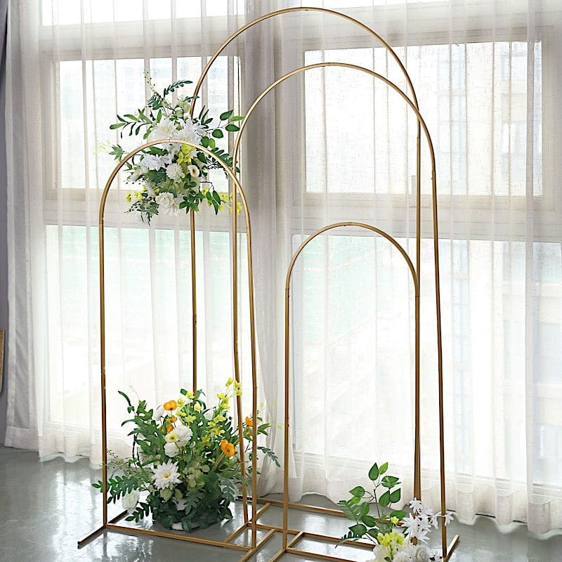 4 Round Top Metal Floral Display Frame Wedding Backdrop Stand Set - Gold IRON_STND06_SET_GOLD