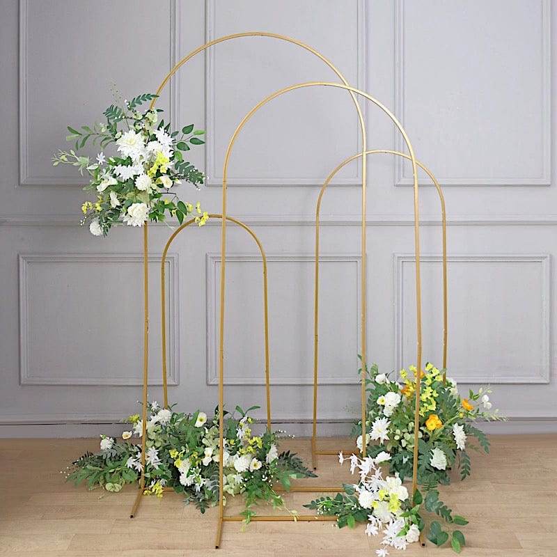 4 Round Top Metal Floral Display Frame Wedding Backdrop Stand Set - Gold IRON_STND06_SET_GOLD