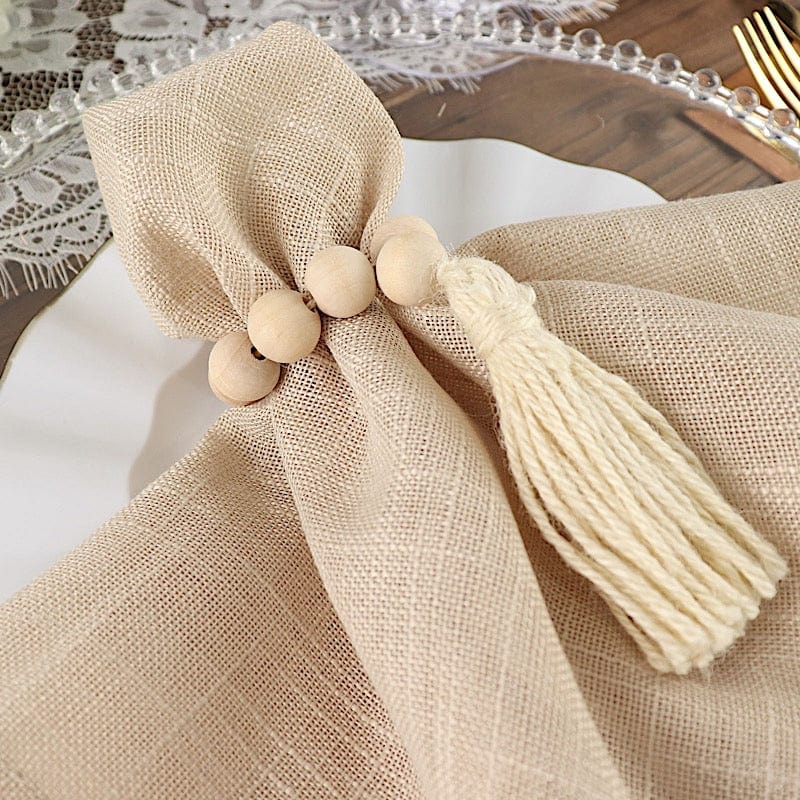 4 Round Wood Bead Napkin Rings with Tassels - Cream NAP_RING29_CRM