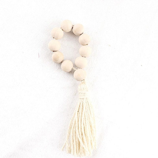 4 Round Wood Bead Napkin Rings with Tassels - Cream NAP_RING29_CRM