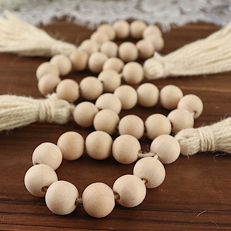 4 Round Wood Bead Napkin Rings with Tassels - Cream NAP_RING29_CRM