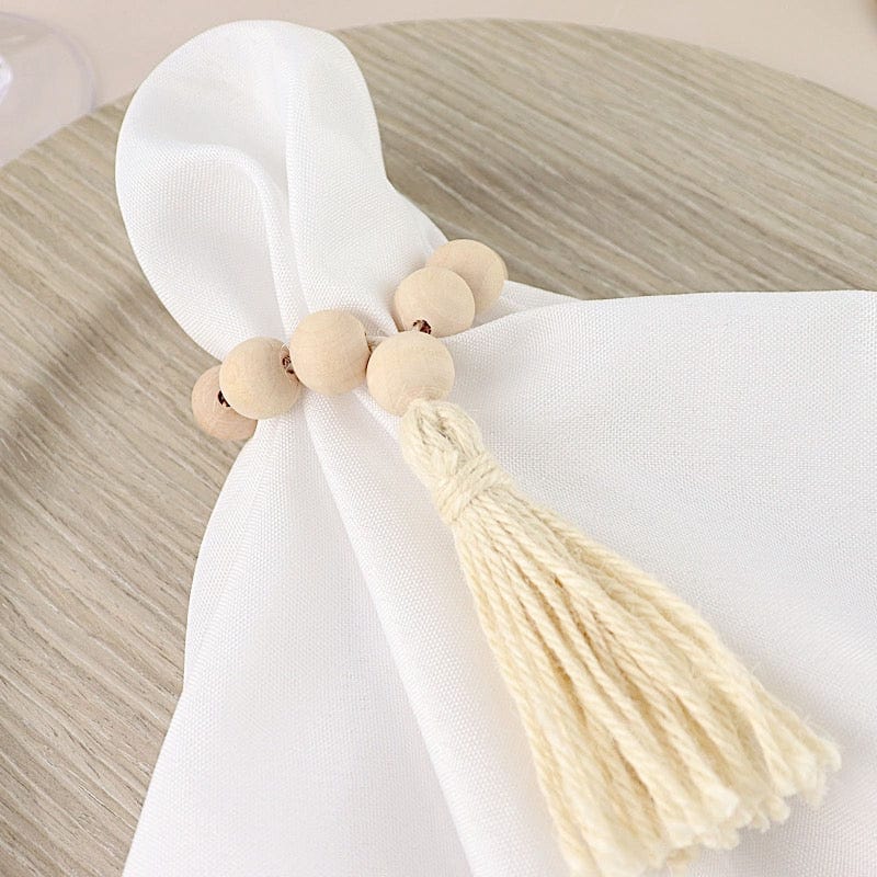 4 Round Wood Bead Napkin Rings with Tassels - Cream NAP_RING29_CRM