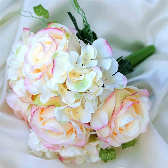 4 Silk Hydrangea Roses Bridal Bouquets - Pink ARTI_006_PINK