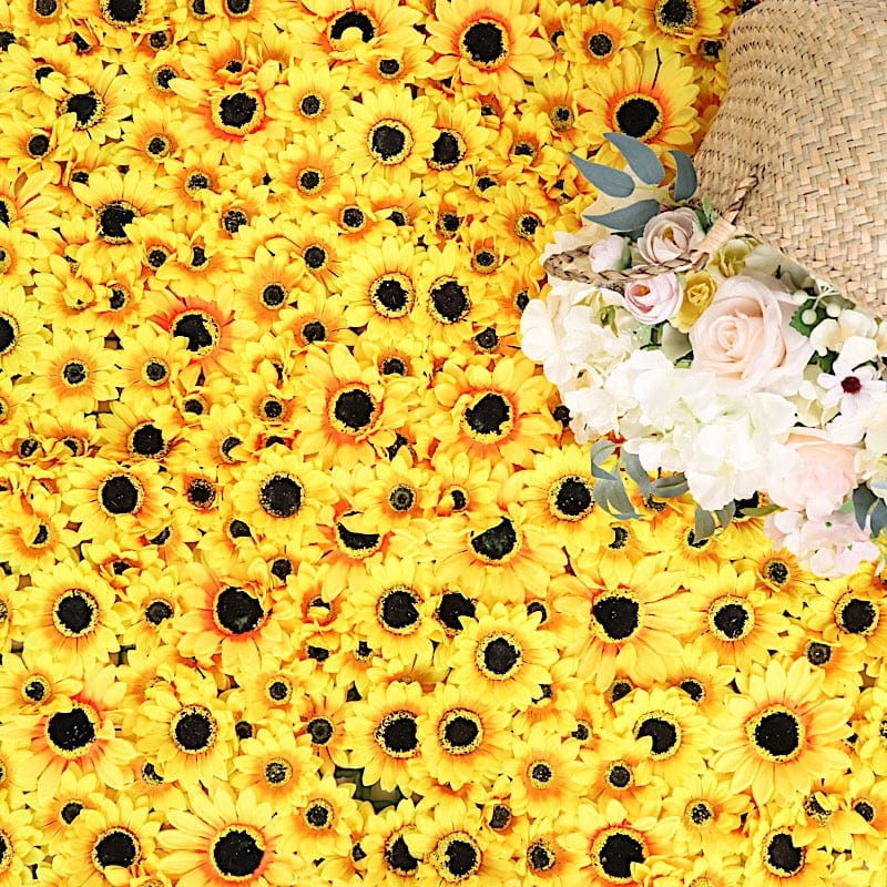 4 Silk Sunflower Artificial Flower Wall Backdrop Panels - Yellow ARTI_5064_SUN